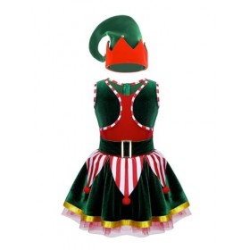 IEFIEL Déguisement Noël Elfe Enfant Fille Noël Lutin Robe de Princesse Cérémonie et Chapeau Noël Ensemble Costume Nouvel An N