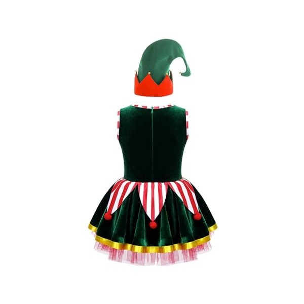 IEFIEL Déguisement Noël Elfe Enfant Fille Noël Lutin Robe de Princesse Cérémonie et Chapeau Noël Ensemble Costume Nouvel An N