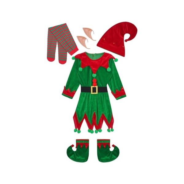 Runhomal Unisexe Enfant Costume dElfe de Noël Velours Déguisement Lutin Garçon Fille Déguisement Robin des Bois Cosplay Bonn