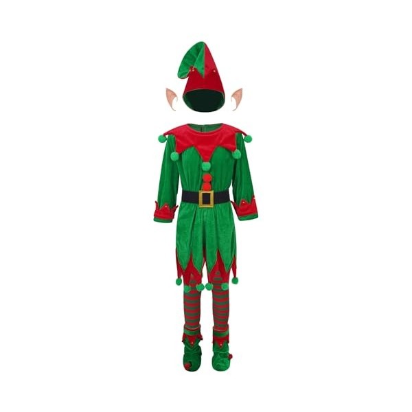 Ensembles de Costume Elfe de Noël, Drôle Tenue de Cosplay avec Chapeau d' Elfe, Longues Chaussettes Rayées, Chaussures Cloche, pour Enfants, Filles, Garçons, Femmes, Cadeaux de Fête (12-14 Ans