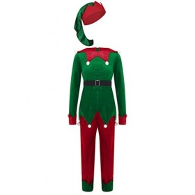 LiiYii Noël Unisexe Deguisement Lutin Enfant Vetement Costume de Noël Halloween Party Tenue Jeu de Rôle Santa Cosplay Elf Cha