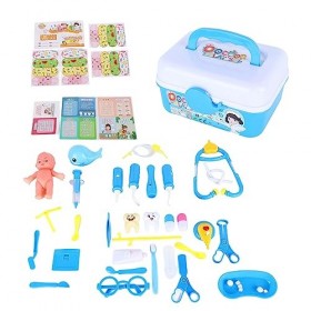 Encouragez Le Jeu de Rôle et lapprentissage avec Ce Kit de Jouets de Docteur en Plastique Bleu, 43 Pièces, Stéthoscope, Kit 