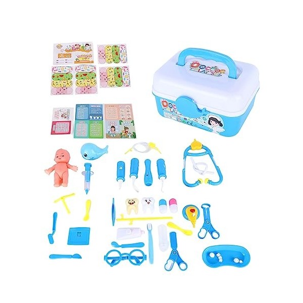 Encouragez Le Jeu de Rôle et lapprentissage avec Ce Kit de Jouets de Docteur en Plastique Bleu, 43 Pièces, Stéthoscope, Kit 