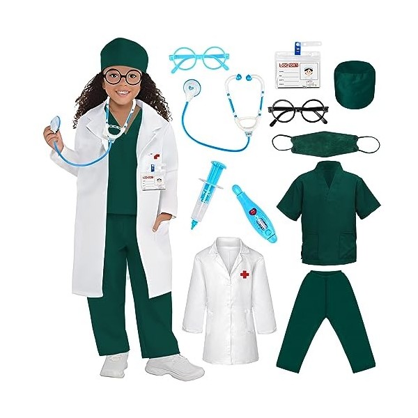 CHMMY Déguisement Docteur Enfant Deguisement Halloween pour enfants à partir de 3 ans avec stéthoscope, thermomètre, Kit Doct
