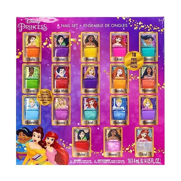 Disney Princess - Townley Girl Ensemble de vernis à ongles Peel-Off non toxique avec des couleurs opaques avec des pierres pr