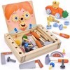 NUKied Boîte à Outils Jouets, Jouet en Bois Enfant avec Engrenages Tournants，Jeux Montessori Enfants, Jeux de Construction Éd