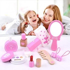 Jouets en Bois de Maquillage pour bébé Fille Ensemble Simulation en Bois Semblant Jouer cosmétiques kit Beauté Make Up Kit Pr