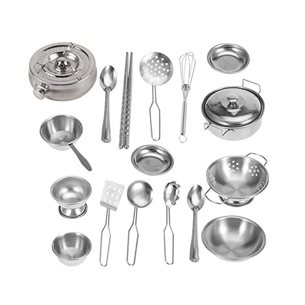 Joyzan Ustensiles de Cuisine Jouets en Acier Inoxydable, Mini Jeux Dimitation Cuisson Ensemble Jeu Casseroles et Poêles Rôle