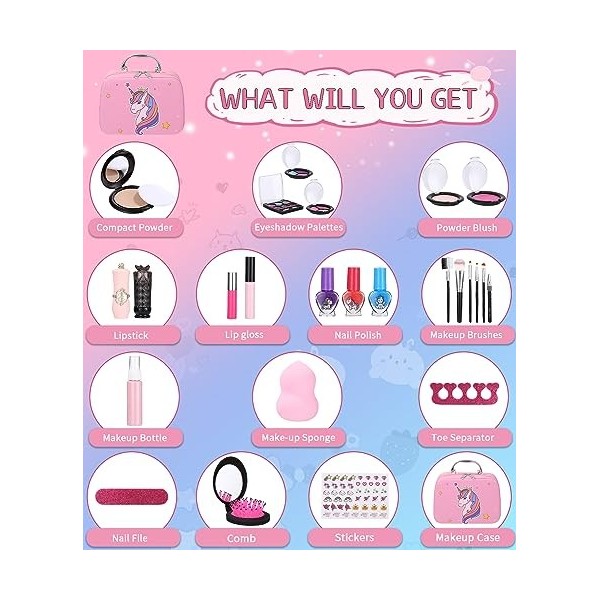 Zawaer Maquillage Enfant Fille, 29pcs Kit de Maquillage Enfant Fille, Lavable Coffret Maquillage Enfant Filles，Halloween, Bir