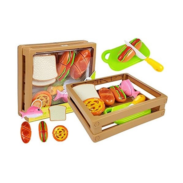 BSD Jeu dimitation, Aliments de Jouet pour Enfants, Jouet à Couper de Aliments, Grand Set de Aliments pour Couper -Hot Dog e