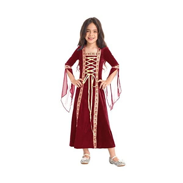 Kaerm Robe Médiévale Enfant Fille Renaissance Cosplay Princesse Déguisement Halloween Costume Grèce Robe Dress Up Robe Lacets