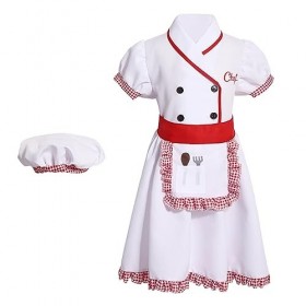 CHICTRY Déguisement Chef Cuisinier Filles Garçons Jeux de Rôle Uniforme Chef Cosplay Robe + Chapeau Costume Carnaval Fête Par