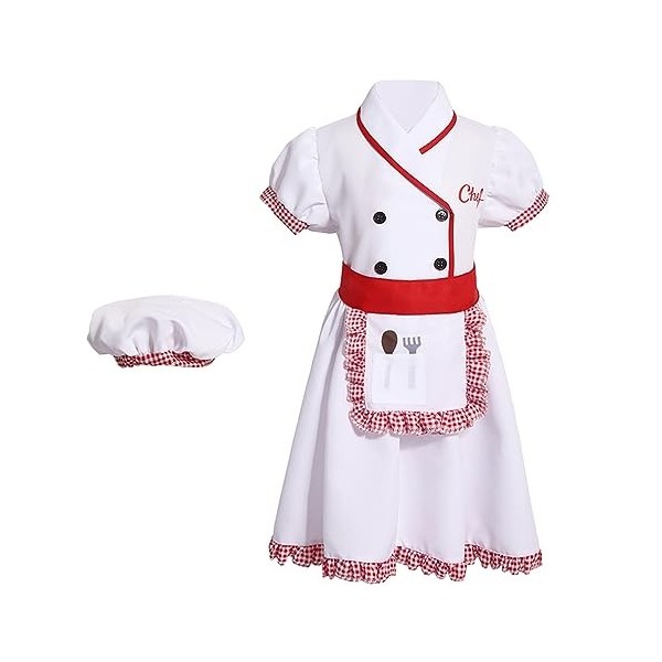 CHICTRY Déguisement Chef Cuisinier Filles Garçons Jeux de Rôle Uniforme Chef Cosplay Robe + Chapeau Costume Carnaval Fête Par