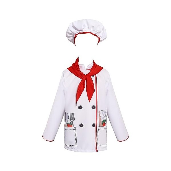 CHICTRY Déguisement Chef Cuisinier Filles Garçons Jeux de Rôle Uniforme Chef Cosplay Robe + Chapeau Costume Carnaval Fête Par