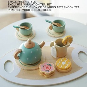 BSTCAR Ensemble de Fête de thé, Jeu de Simulation, Jouet en Bois, Service à thé pour Tout-Petits, Accessoires de Cuisine, Jeu