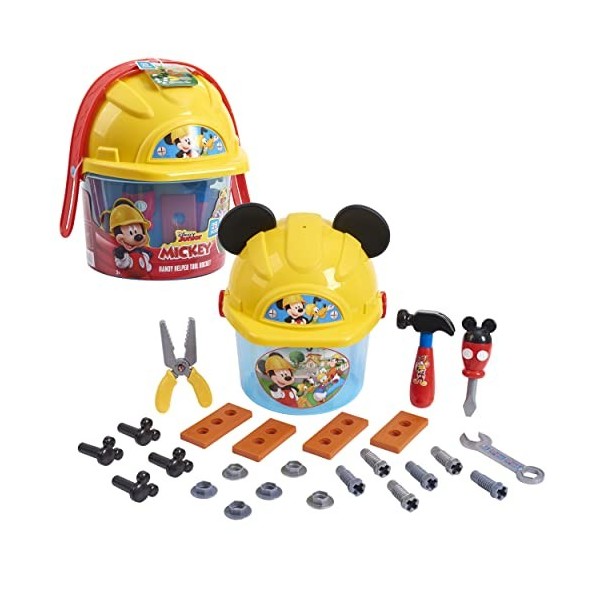 DISNEY MICKEY, Seau à Outils avec Casque de Chantier, 25 Pièces, Jouet pour Enfants Dès 3 Ans, MCC03