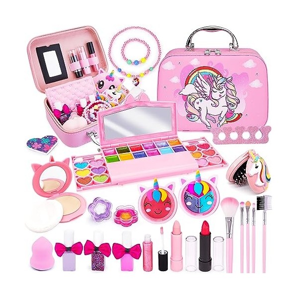 Chennyfun Maquillage Enfant Jouet Filles, 23 Pcs Lavable Malette Maquillage Jouet pour Enfant, Valise Beauté pour Enfant, Cad