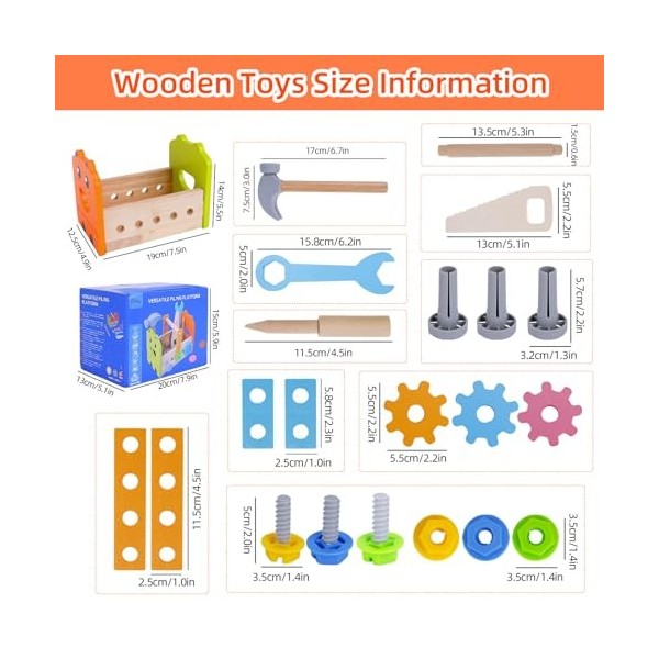 Auniq Jouet en Bois Outils pour Enfant DIY Jouet Boite a Outils Enfant,Jeux Montessori Educatifs Parcours Motricité Bébé Joue