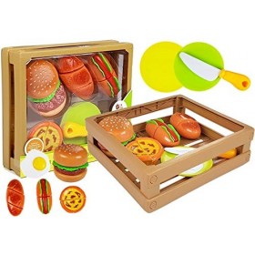 BSD Jeu dimitation, Aliments de Jouet pour Enfants, Jouet à Couper de Aliments, Grand Set de Aliments pour Couper - Hamburge