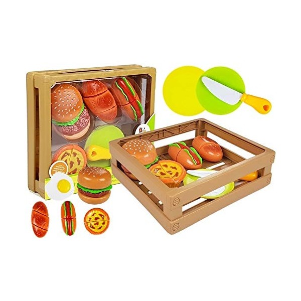 BSD Jeu dimitation, Aliments de Jouet pour Enfants, Jouet à Couper de Aliments, Grand Set de Aliments pour Couper - Hamburge