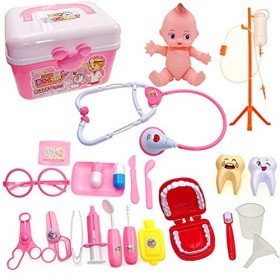 JZK Rose Enfants kit médical Jouets, médecins infirmière Semblant kit de Jeu pour Les Enfants, Ensemble de Jouets de boîte de