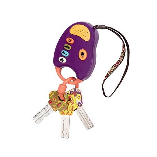 B Toys FunKeys Trousseau de Clés Amusants de Voiture/Ttélécommande avec Lumiere/Sons pour Enfants de 10+ Mois Prune 44138 1 U