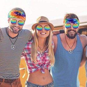 meekoo Ensemble de Costume de Hippie, Comprenant Bandeau Hippie, Collier de Signe de Paix et Lunettes de Style Hippie pour Fê