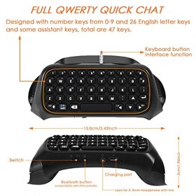 iFCOW Clavier de Jeu pour PS4, Mini Clavier de Jeu sans Fil Bluetooth Chatpad pour contrôleur PS4