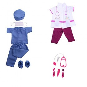 Veroda Uniformes de médecin/infirmière, stéthoscope, hôpital, équipement médical, kit Dr. semblant et jeu pour vêtements et c