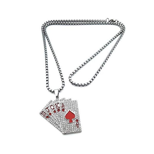 Collier échelle royale en cristal pour homme - Collier avec carte de poker à niveau - Collier avec pendentif pour cartes de j