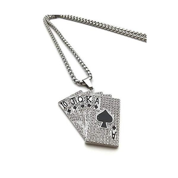 Collier échelle royale en cristal pour homme - Collier avec carte de poker à niveau - Collier avec pendentif pour cartes de j