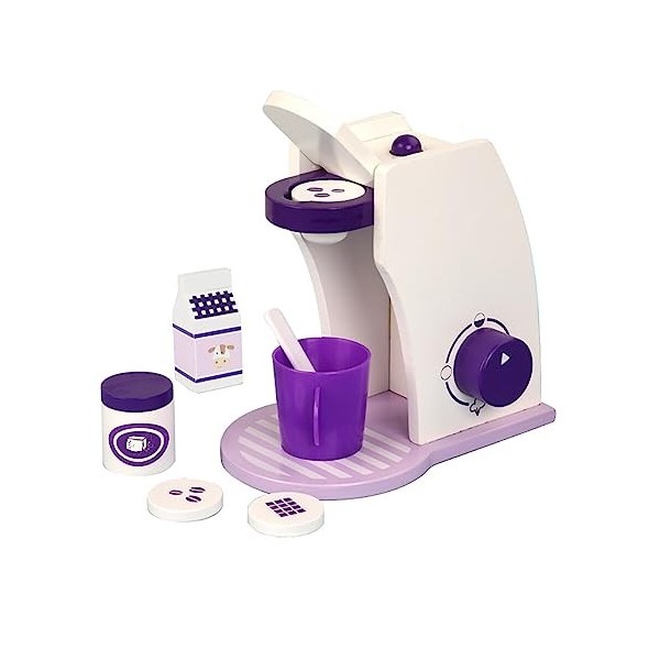 URFEDA Machine à Café Accessoire Cuisine Enfant avec Nourriture Machine a Cafe Enfant Jouets en Bois Jeux Imitation Cuisine J