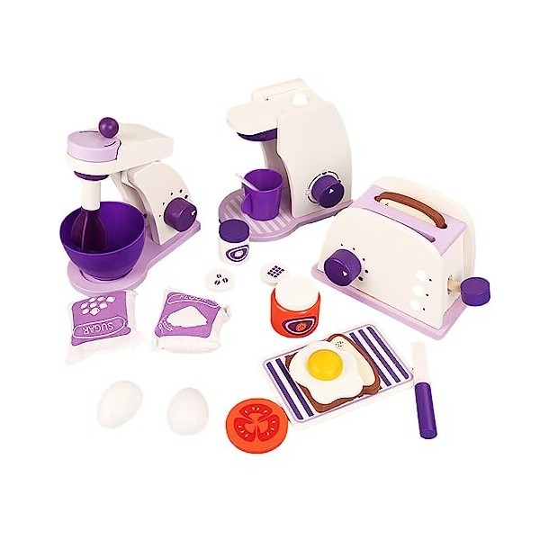 URFEDA Machine à Café Accessoire Cuisine Enfant avec Nourriture Machine a Cafe Enfant Jouets en Bois Jeux Imitation Cuisine J