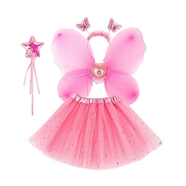 ZJstyle Robe fantaisie pour enfant - Costume de fée - Princesse Tutu - Jupe Fée magique papillon - Aile - Costume de jeu - Tu