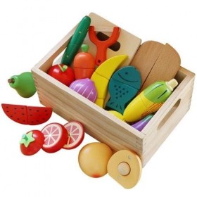 Cuisine en bois pour enfants - Jouet magnétique pour couper les fruits et légumes - Simulation de nourriture - Perception de 