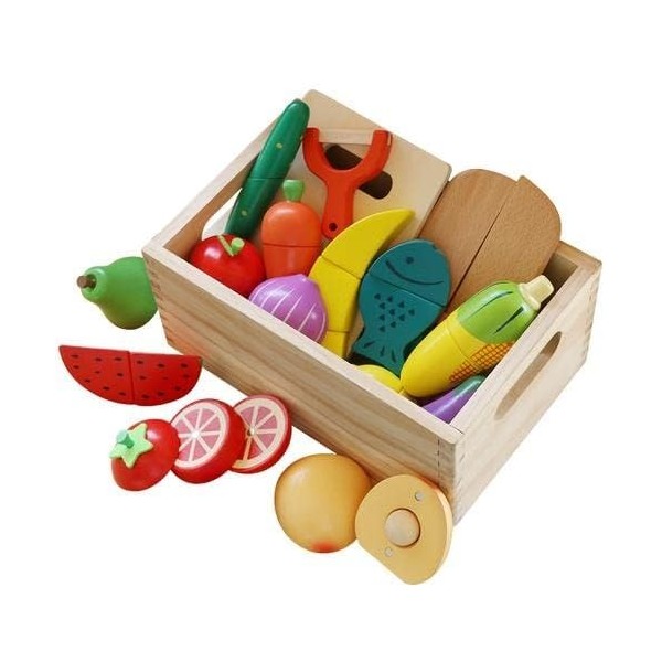 Cuisine en bois pour enfants - Jouet magnétique pour couper les fruits et  légumes - Simulation de nourriture - Perception de
