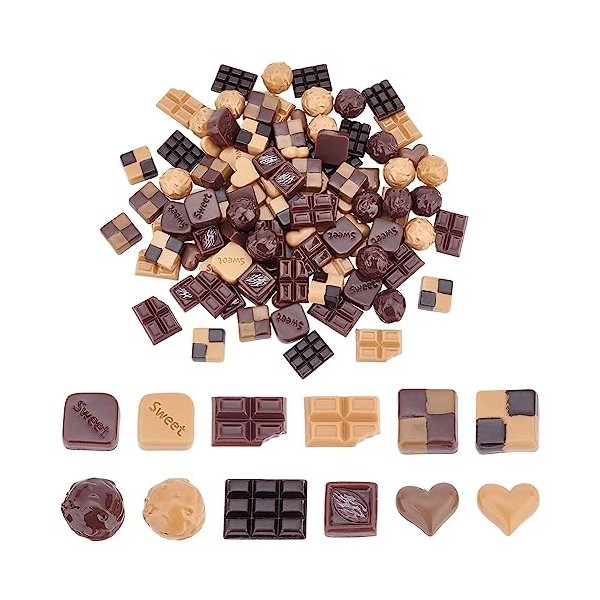 OLYCRAFT 96pcs 12 Styles Cabochons en Résine de Chocolat Imitation de Chocolat Alimentaire Artificiel Ensembles de Résine de 