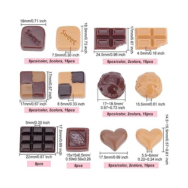 OLYCRAFT 96pcs 12 Styles Cabochons en Résine de Chocolat Imitation de Chocolat Alimentaire Artificiel Ensembles de Résine de 