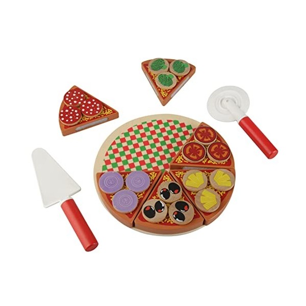 RiToEasysports Jouet à Pizza en Bois, Jeu de Pizza coloré pour Enfants, Jouet Durable pour Faire Semblant de Couper des Alime