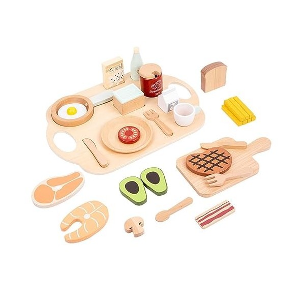 URFEDA Accessoire Cuisine en Bois Petite Fille, Cuisine Aliments Jouet en Bois, Jouet dapprentissage éducatif, Cuisine Jeu d