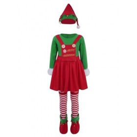 Doomiva Costume Lutin Noel Enfant, Deguisement Lutin Fille, Tenue Lutin Garcon, Déguisement Noël Enfant, 3-18 Ans Rouge Vert 
