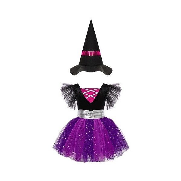 Oyolan Enfant Fille Déguisement Sorcière Robe Citrouille Tutu Robe Princesse Costume Halloween Spectacle Cadeau Halloween 2-1