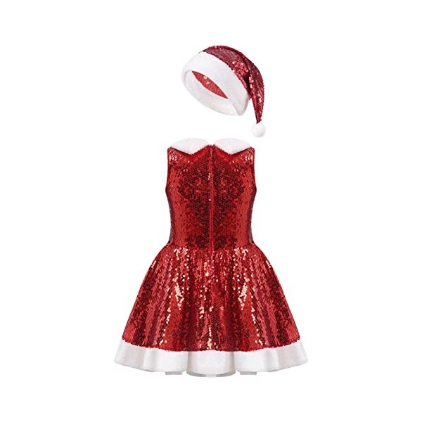 Oyolan Enfant Fille Déguisement Lutin de Noël Robe Velours/Paillette Costume Noël Tenue Cosplay Mère Noël Spectacle 3-14 Ans 