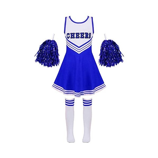 TiaoBug Enfant Fille Déguisement Pom-Pom Girl Costume Halloween Carnaval Uniforme Cheerleading Robe Danse Gymnastique avec Po