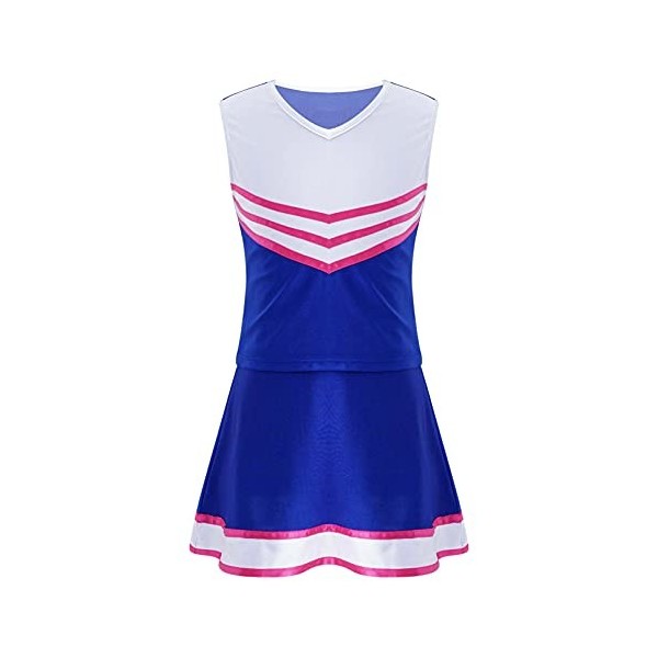 TiaoBug Enfant Fille Déguisement Pom-Pom Girl Costume Halloween Carnaval Uniforme Cheerleading Robe Danse Gymnastique avec Po