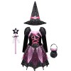 dPois Enfant Fille Déguisement Robe Sorcière Halloween Robe à Étoiles Paillettes Chapeau de Magicien Robe Soirée Cérémonie Sa