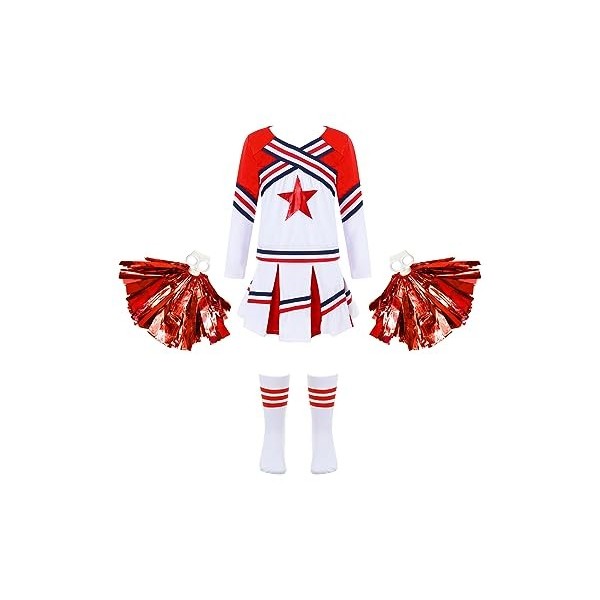 Mufeng Deguisement Pompom Girl Enfant, Uniforme de Pompom Girl Fille, Costume Cheer leader Enfant avec Pompoms, Cosplay Costu