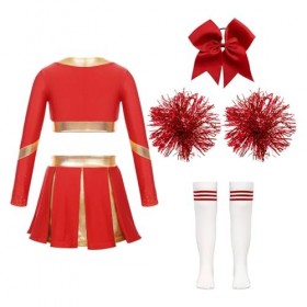 Oyolan Enfant Fille Déguisement Pompom Girl Robe Manche Longue Strass avec Pompons Cosplay Halloween Carnaval Spectacle Compé