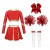 Oyolan Enfant Fille Déguisement Pompom Girl Robe Manche Longue Strass avec Pompons Cosplay Halloween Carnaval Spectacle Compé