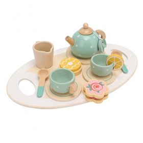 Luqeeg Service à thé en Bois, Service à thé, Accessoires de Cuisine, Princesse, Jouet de Cuisine, Théière à Dessert, Vaissell